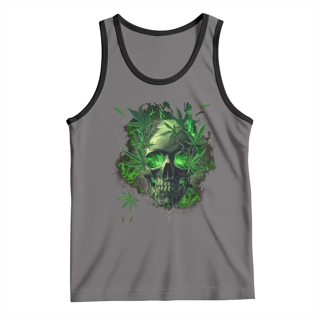 Marijuana Skull Tank Top Smoke Weed Cannabis 420 Pot Leaf TS02 Deep Heather Black Print Your Wear