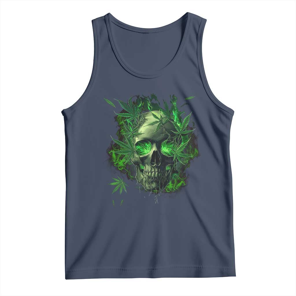 Marijuana Skull Tank Top Smoke Weed Cannabis 420 Pot Leaf TS02 Navy Print Your Wear