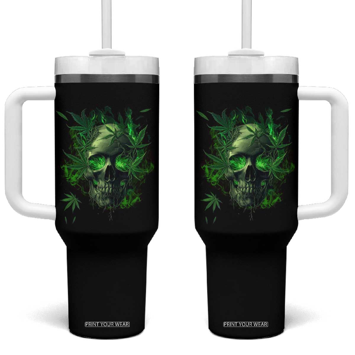 Marijuana Skull Tumbler With Handle Smoke Weed Cannabis 420 Pot Leaf TS02 One Size: 40 oz Black Print Your Wear