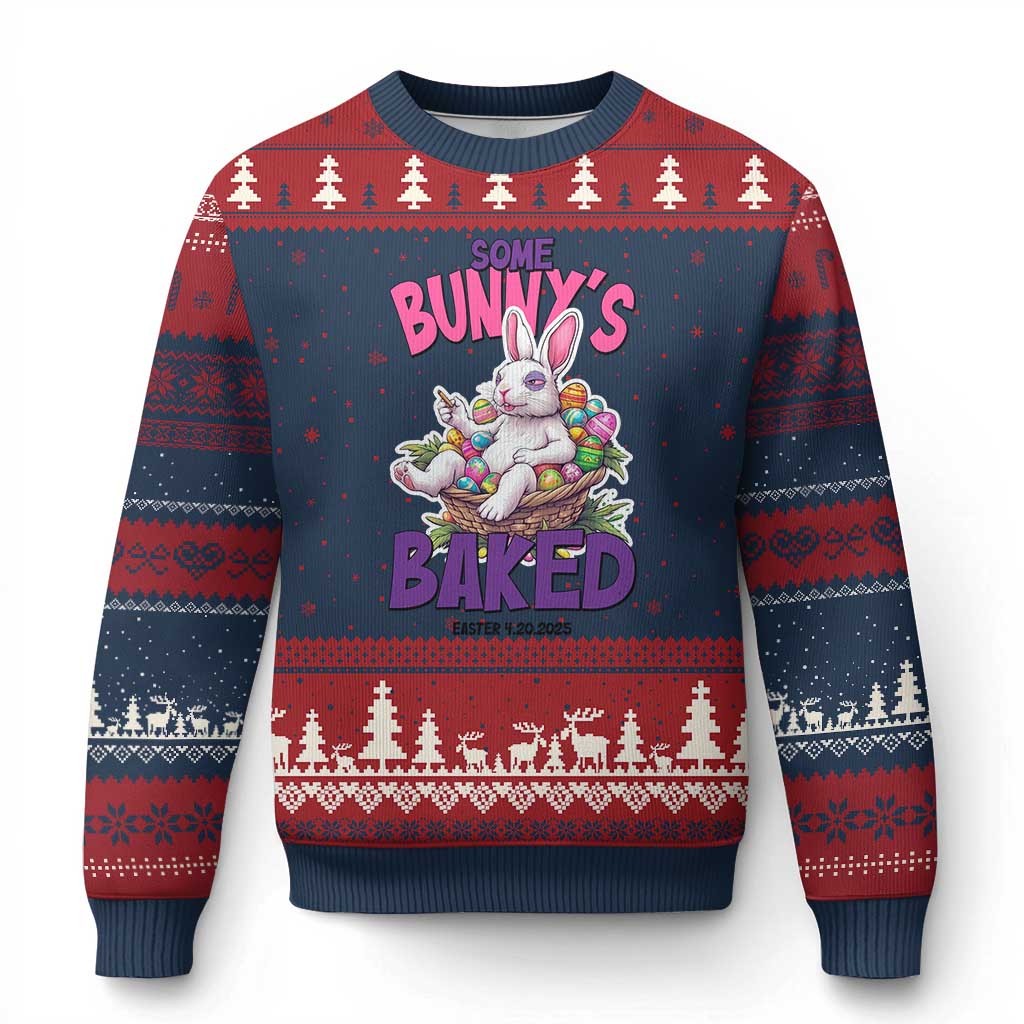 Happy 420 Easter Ugly Christmas Sweater Bunny Funny Weed Smoking Rabbit Cannabis 4/20 Day TS02 Navy Red Print Your Wear