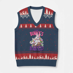 Happy 420 Easter V-Neck Knit Sweater Vest Bunny Funny Weed Smoking Rabbit Cannabis 4/20 Day TS02 Navy Red Print Your Wear