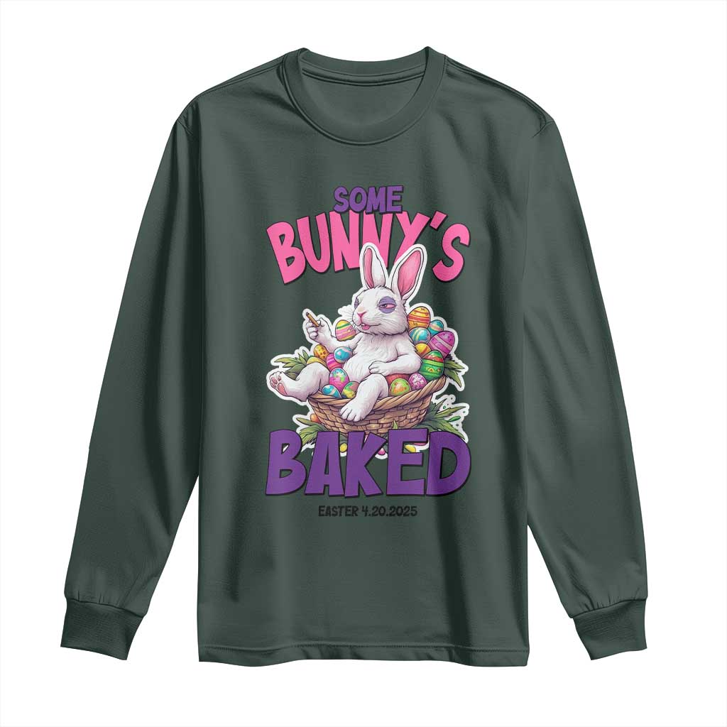 Happy 420 Easter Long Sleeve Shirt Bunny Funny Weed Smoking Rabbit Cannabis 4/20 Day TS02 Dark Forest Green Print Your Wear
