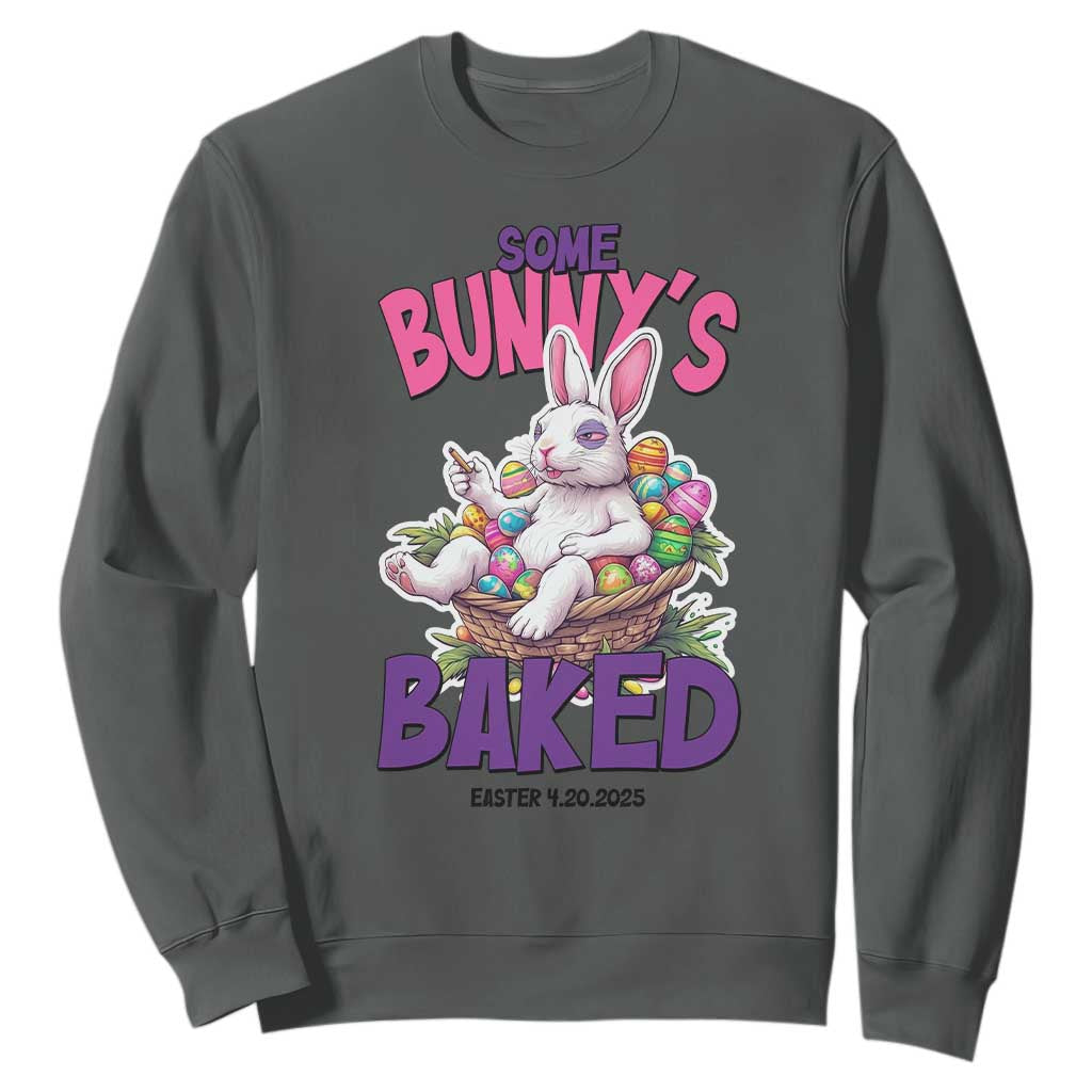 Happy 420 Easter Sweatshirt Bunny Funny Weed Smoking Rabbit Cannabis 4/20 Day TS02 Dark Heather Print Your Wear