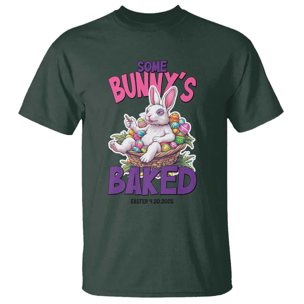 Happy 420 Easter T Shirt Bunny Funny Weed Smoking Rabbit Cannabis 4/20 Day TS02 Dark Forest Green Print Your Wear