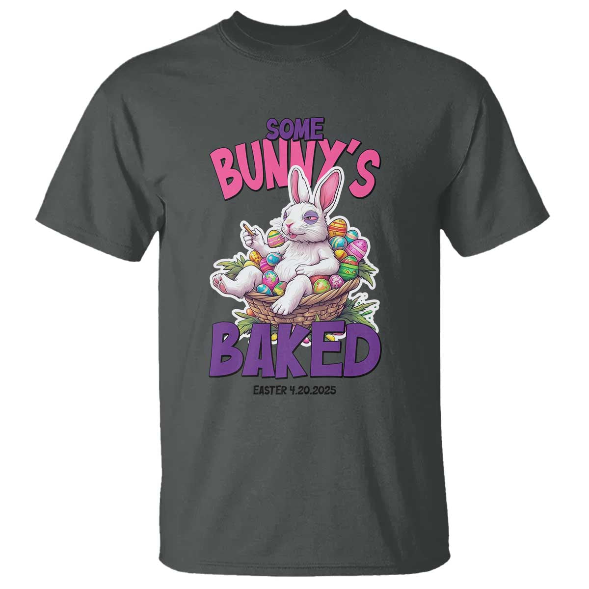 Happy 420 Easter T Shirt Bunny Funny Weed Smoking Rabbit Cannabis 4/20 Day TS02 Dark Heather Print Your Wear