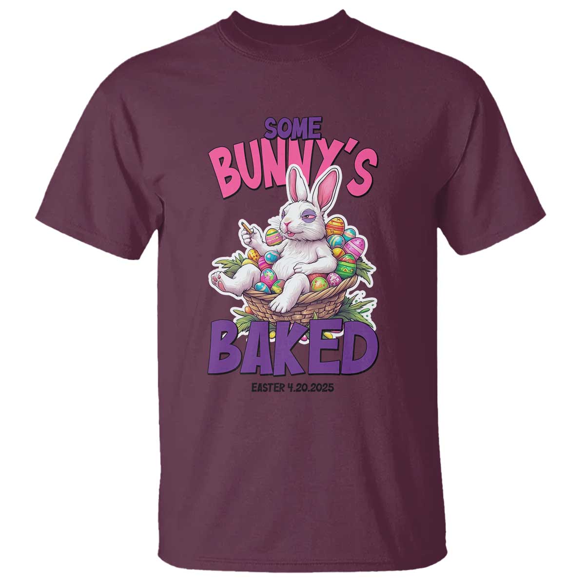 Happy 420 Easter T Shirt Bunny Funny Weed Smoking Rabbit Cannabis 4/20 Day TS02 Maroon Print Your Wear
