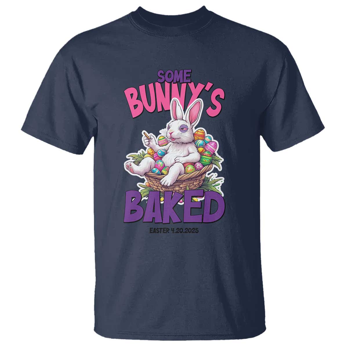 Happy 420 Easter T Shirt Bunny Funny Weed Smoking Rabbit Cannabis 4/20 Day TS02 Navy Print Your Wear