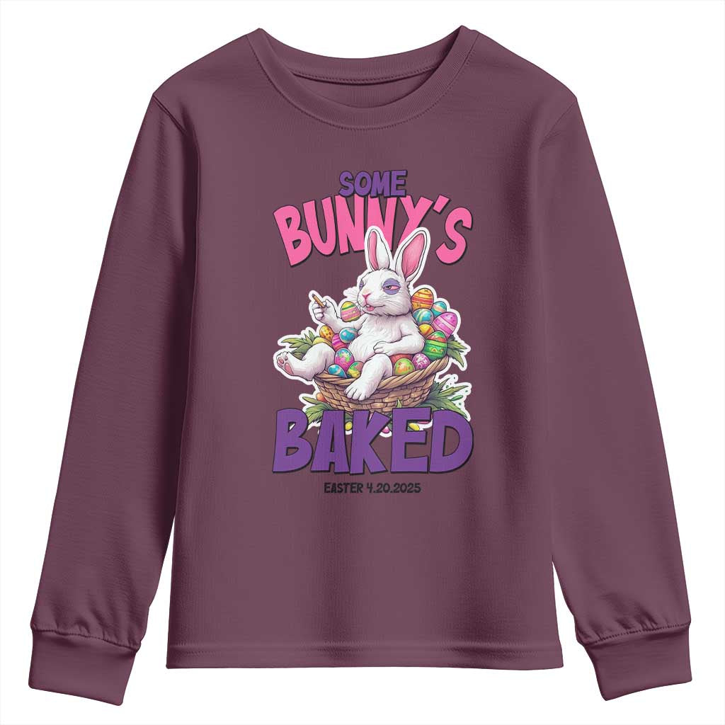 Happy 420 Easter Youth Sweatshirt Bunny Funny Weed Smoking Rabbit Cannabis 4/20 Day TS02 Maroon Print Your Wear