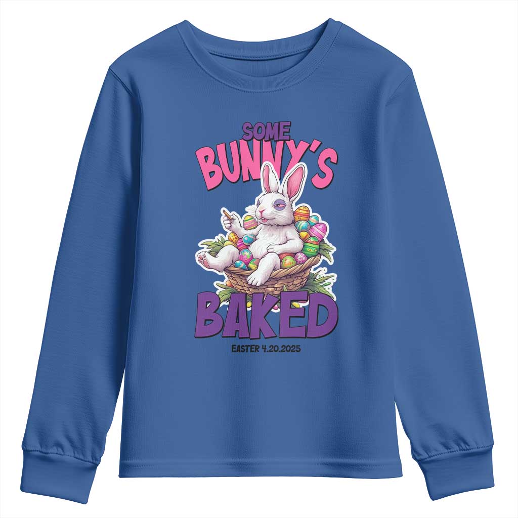 Happy 420 Easter Youth Sweatshirt Bunny Funny Weed Smoking Rabbit Cannabis 4/20 Day TS02 Royal Blue Print Your Wear