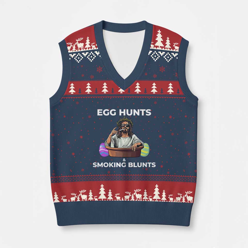 Happy 420 Easter V-Neck Knit Sweater Vest Blunt Stoner TS02 Navy Red Print Your Wear