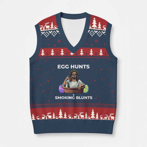 Happy 420 Easter V-Neck Knit Sweater Vest Blunt Stoner TS02 Navy Red Print Your Wear