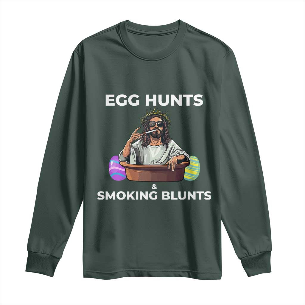 Happy 420 Easter Long Sleeve Shirt Blunt Stoner TS02 Dark Forest Green Print Your Wear