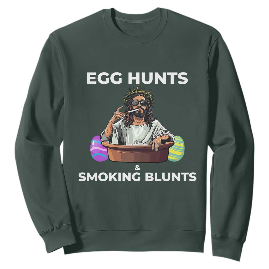 Happy 420 Easter Sweatshirt Blunt Stoner TS02 Dark Forest Green Print Your Wear