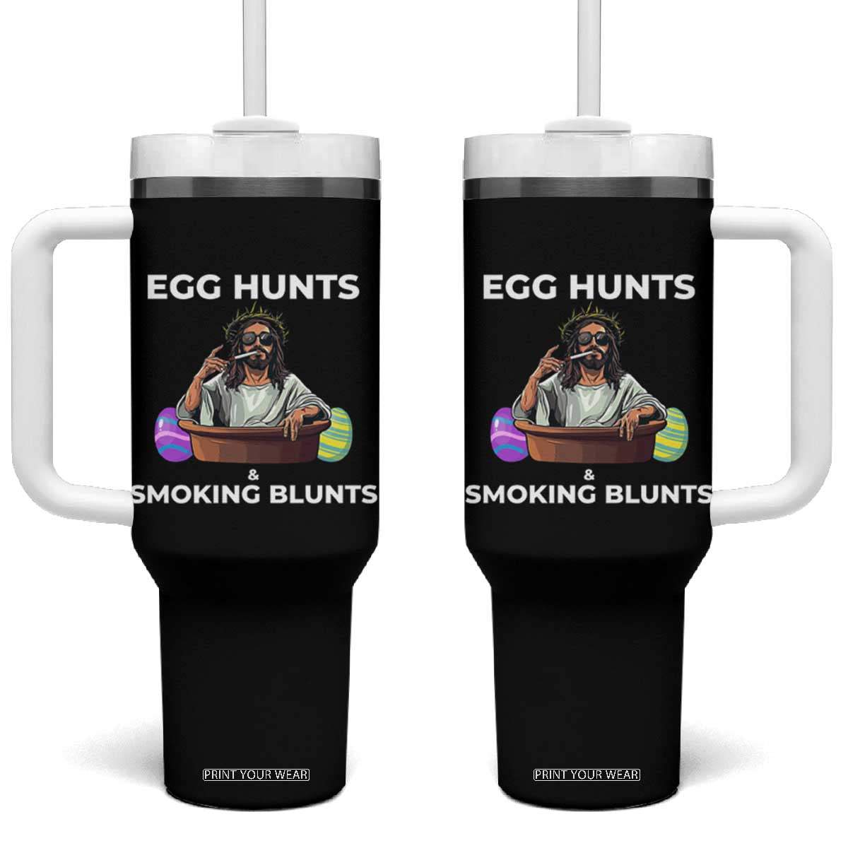 Happy 420 Easter Tumbler With Handle Blunt Stoner TS02 One Size: 40 oz Black Print Your Wear