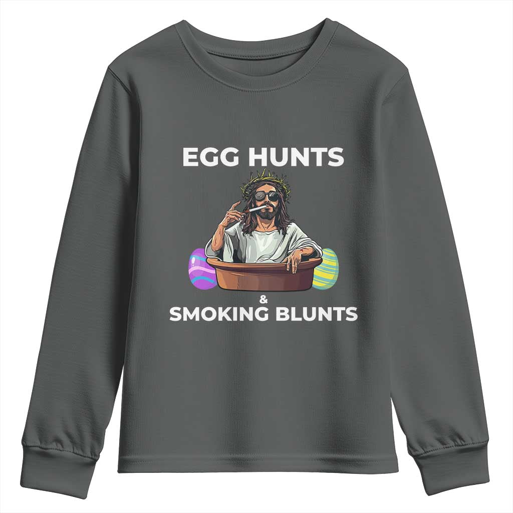 Happy 420 Easter Youth Sweatshirt Blunt Stoner TS02 Dark Heather Print Your Wear