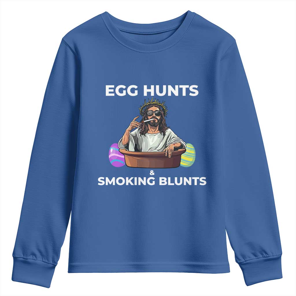 Happy 420 Easter Youth Sweatshirt Blunt Stoner TS02 Royal Blue Print Your Wear