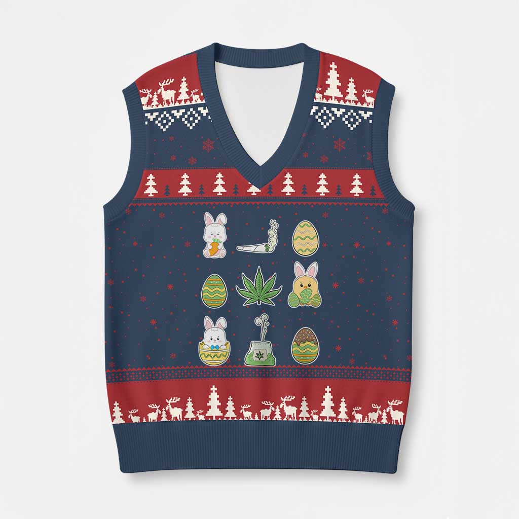 Happy 420 Easter V-Neck Knit Sweater Vest TS02 Navy Red Print Your Wear