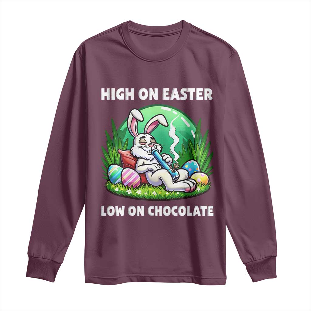 Happy 420 Easter Long Sleeve Shirt Funny Bunny Marijuana Cannabis Weed TS02 Maroon Print Your Wear