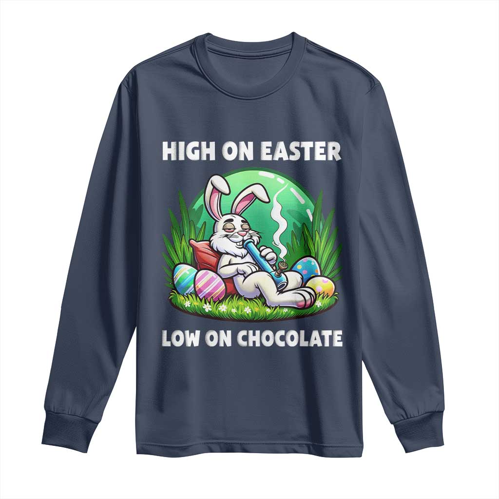 Happy 420 Easter Long Sleeve Shirt Funny Bunny Marijuana Cannabis Weed TS02 Navy Print Your Wear