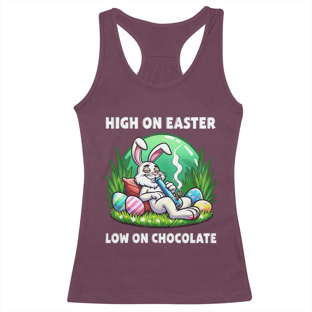 Happy 420 Easter Racerback Tank Top Funny Bunny Marijuana Cannabis Weed TS02 Maroon Print Your Wear