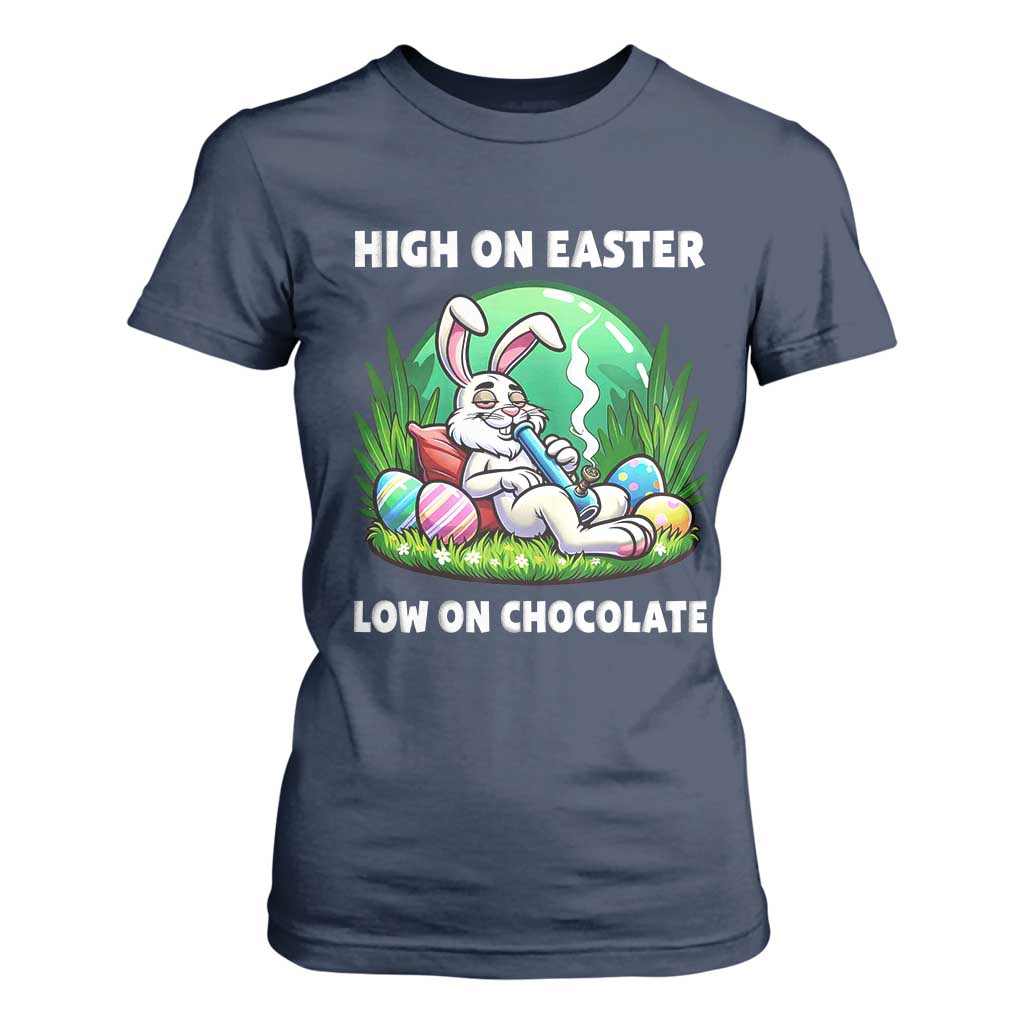 Happy 420 Easter T Shirt For Women Funny Bunny Marijuana Cannabis Weed TS02 Navy Print Your Wear
