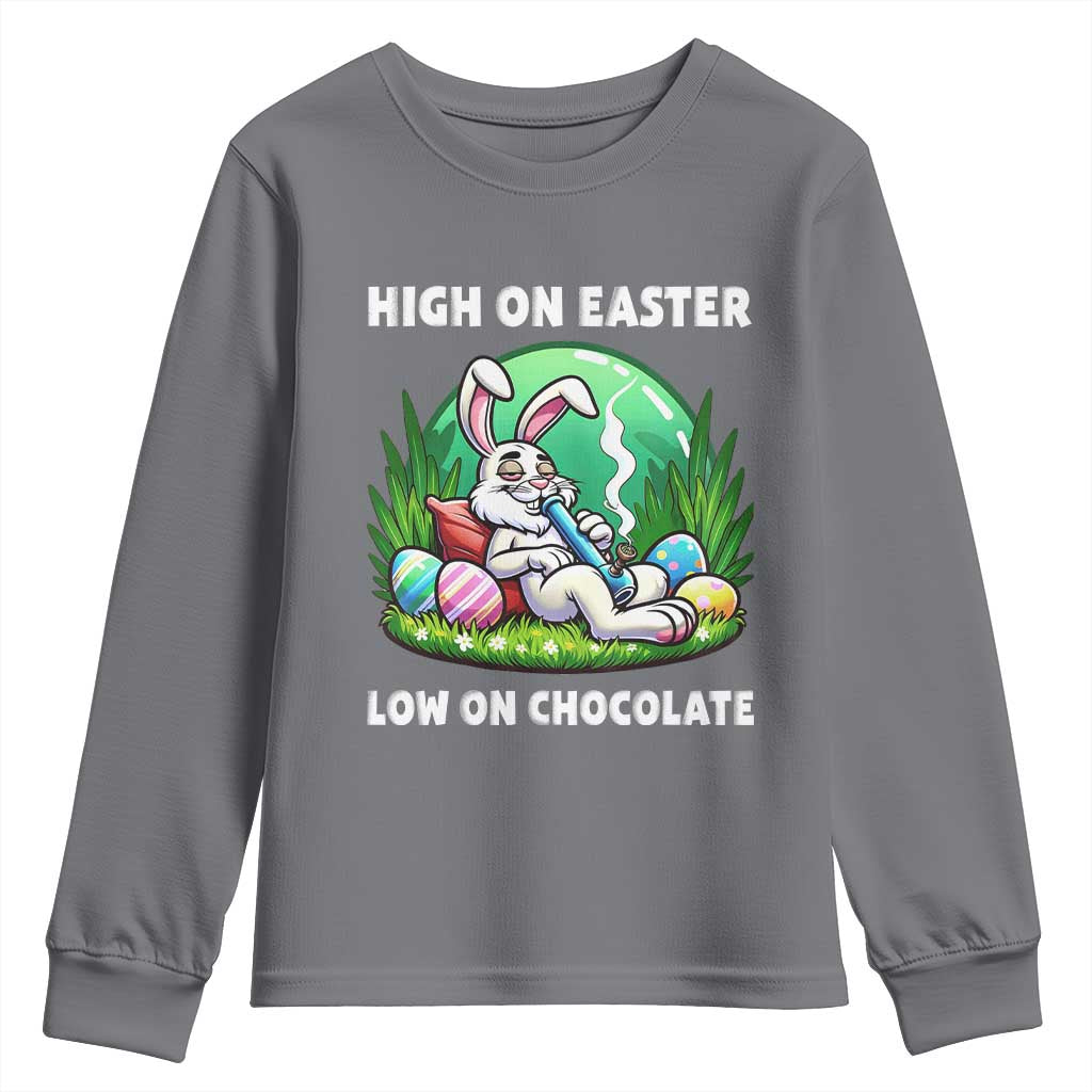 Happy 420 Easter Youth Sweatshirt Funny Bunny Marijuana Cannabis Weed TS02 Charcoal Print Your Wear