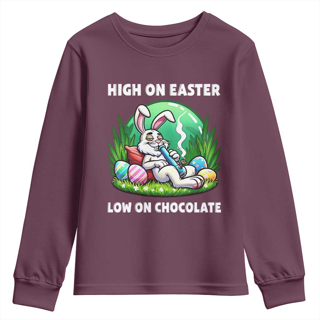 Happy 420 Easter Youth Sweatshirt Funny Bunny Marijuana Cannabis Weed TS02 Maroon Print Your Wear