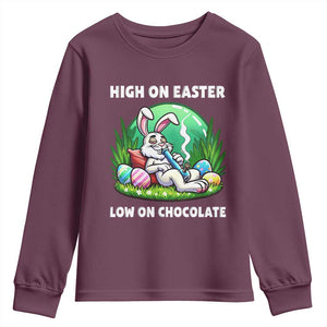Happy 420 Easter Youth Sweatshirt Funny Bunny Marijuana Cannabis Weed TS02 Maroon Print Your Wear