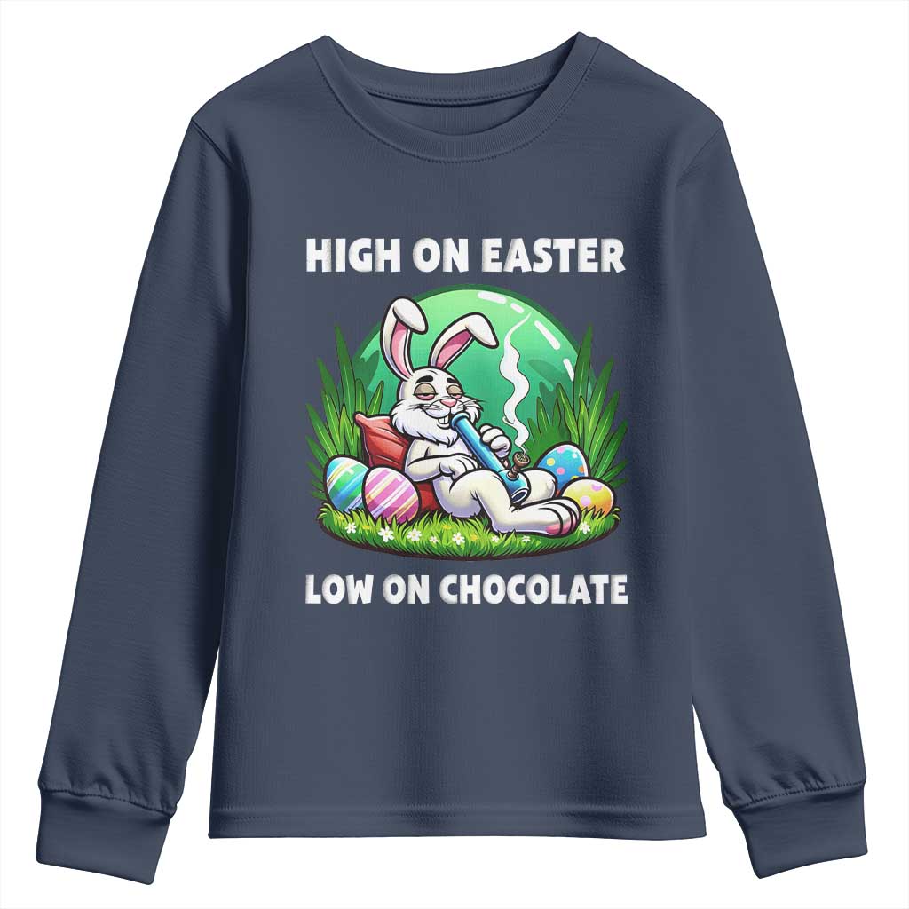 Happy 420 Easter Youth Sweatshirt Funny Bunny Marijuana Cannabis Weed TS02 Navy Print Your Wear