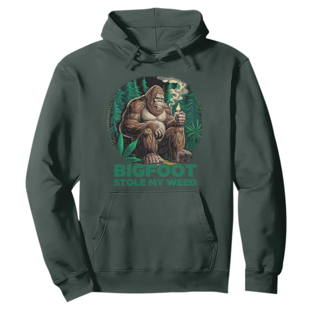 Funny Sasquatch Marijuana Hoodie Bigfoot Stole My Weed Vintage 420 TS02 Dark Forest Green Print Your Wear