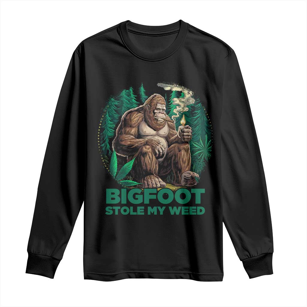 Funny Sasquatch Marijuana Long Sleeve Shirt Bigfoot Stole My Weed Vintage 420 TS02 Black Print Your Wear