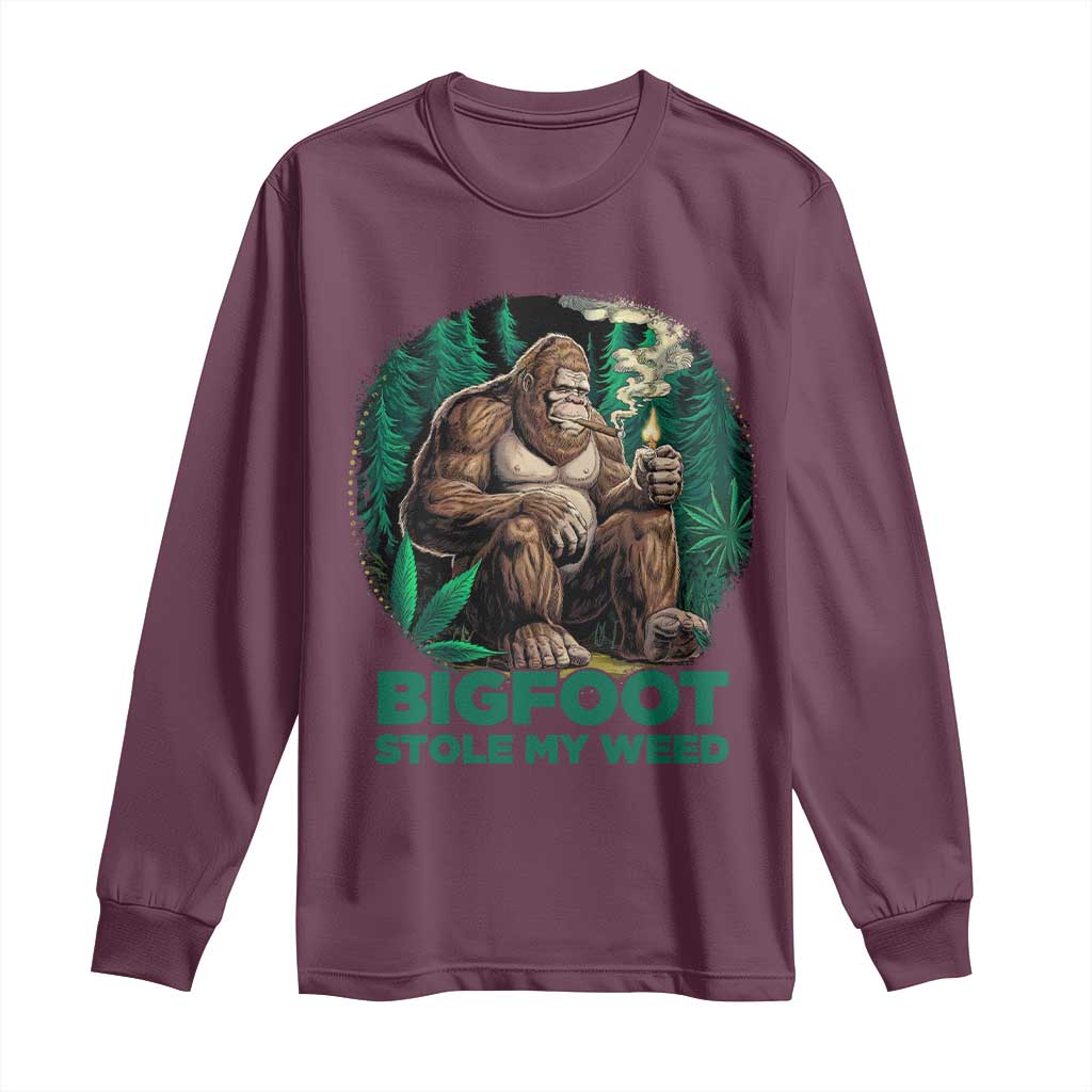 Funny Sasquatch Marijuana Long Sleeve Shirt Bigfoot Stole My Weed Vintage 420 TS02 Maroon Print Your Wear