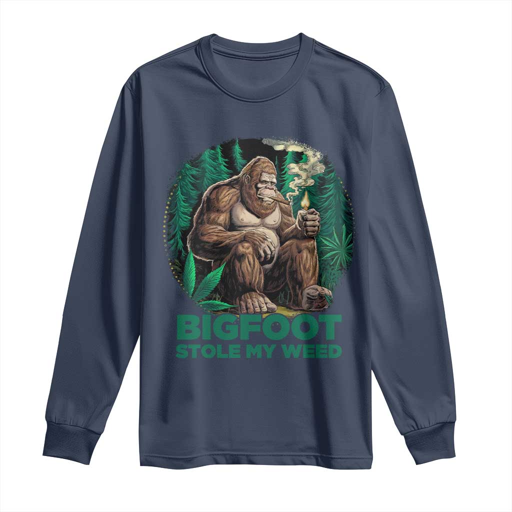 Funny Sasquatch Marijuana Long Sleeve Shirt Bigfoot Stole My Weed Vintage 420 TS02 Navy Print Your Wear