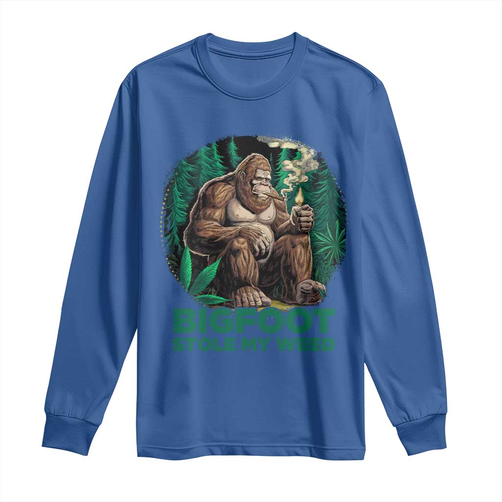 Funny Sasquatch Marijuana Long Sleeve Shirt Bigfoot Stole My Weed Vintage 420 TS02 Royal Blue Print Your Wear