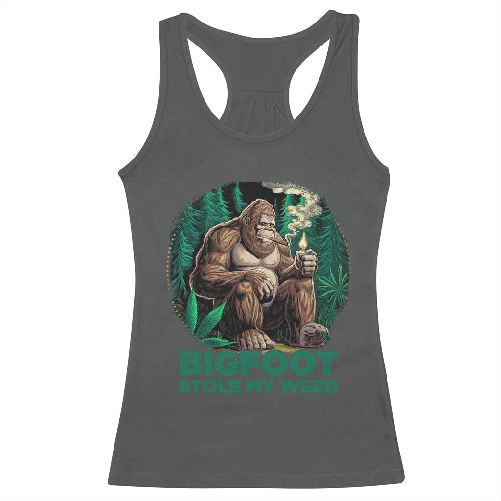 Funny Sasquatch Marijuana Racerback Tank Top Bigfoot Stole My Weed Vintage 420 TS02 Dark Heather Print Your Wear