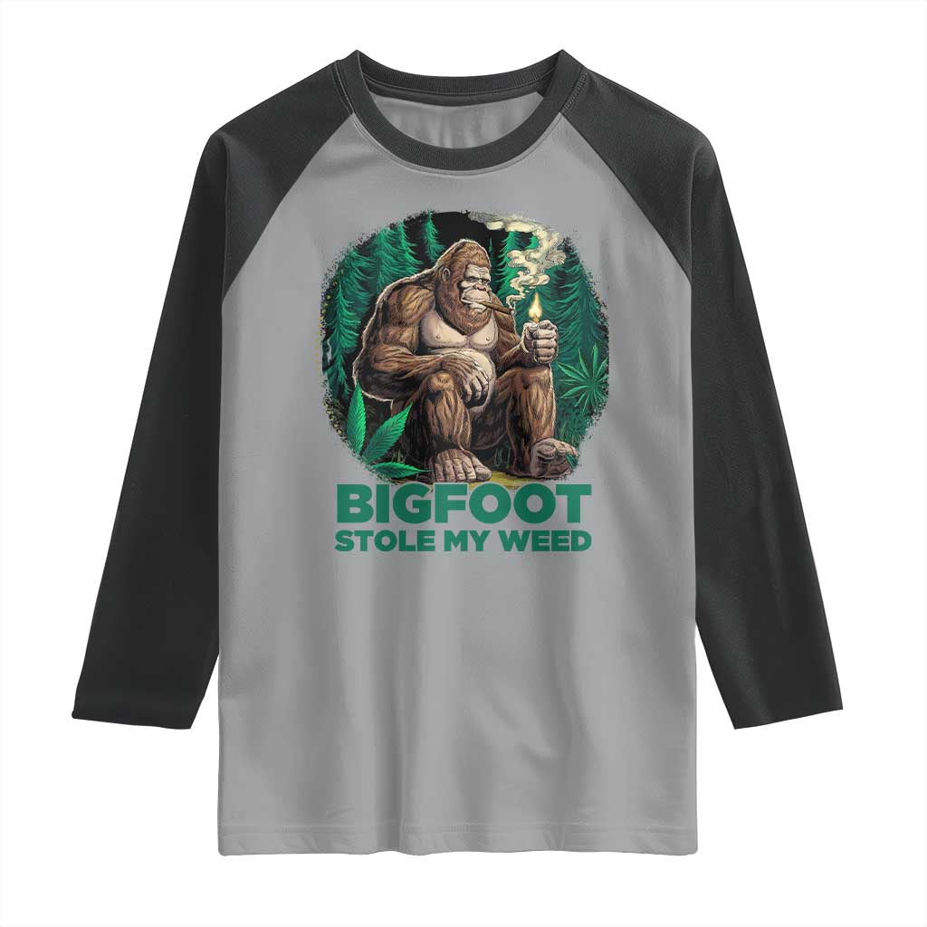 Funny Sasquatch Marijuana Raglan Shirt Bigfoot Stole My Weed Vintage 420 TS02 Sport Gray Black Print Your Wear