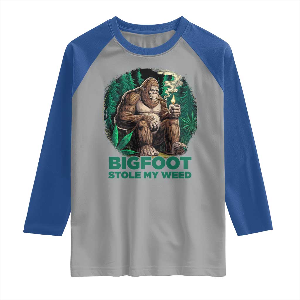 Funny Sasquatch Marijuana Raglan Shirt Bigfoot Stole My Weed Vintage 420 TS02 Sport Gray Royal Print Your Wear