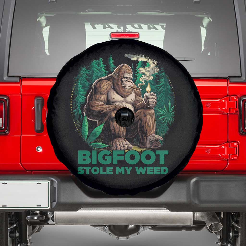 Funny Sasquatch Marijuana Spare Tire Cover Bigfoot Stole My Weed Vintage 420 TS02 Black Print Your Wear