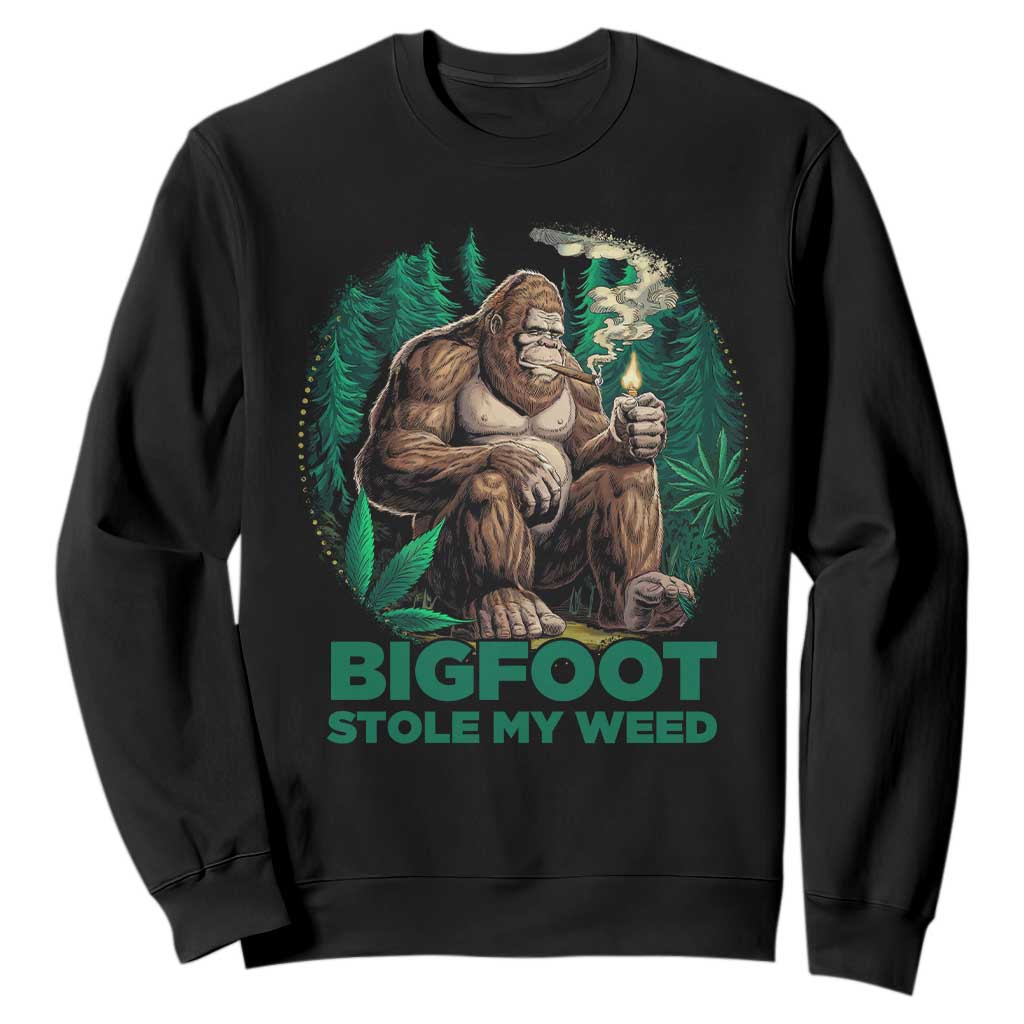 Funny Sasquatch Marijuana Sweatshirt Bigfoot Stole My Weed Vintage 420 TS02 Black Print Your Wear
