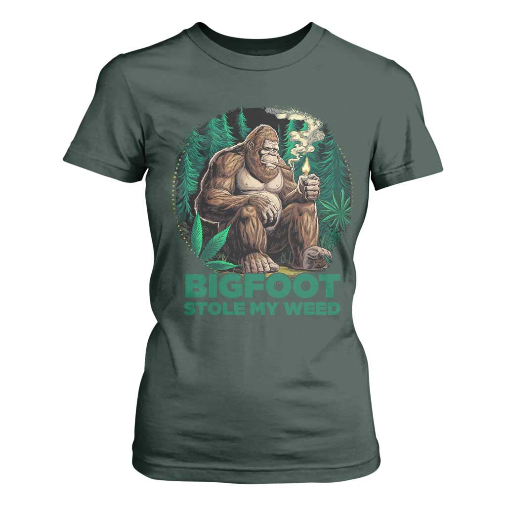 Funny Sasquatch Marijuana T Shirt For Women Bigfoot Stole My Weed Vintage 420 TS02 Dark Forest Green Print Your Wear