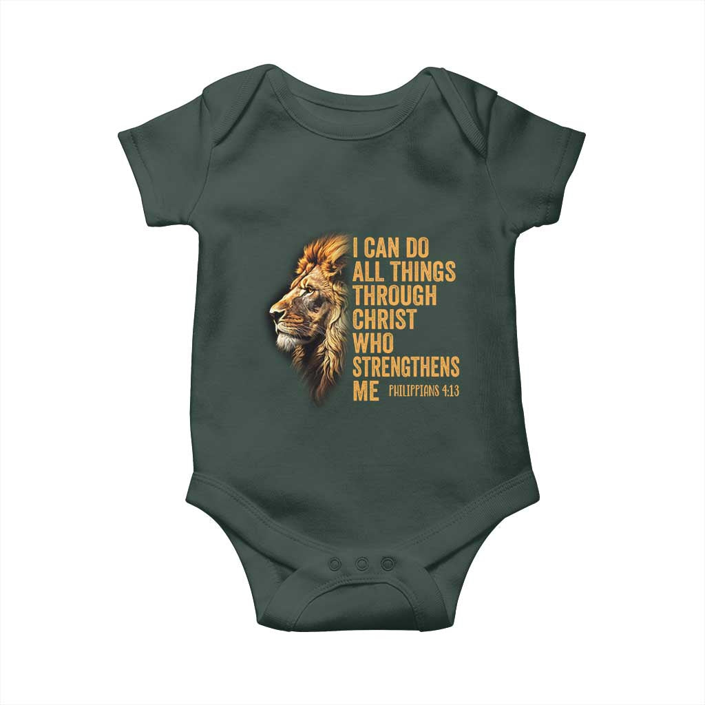 Christian Faith Baby Onesie Philippians 4:13 Religious Lion Strengthens TS02 Print Your Wear