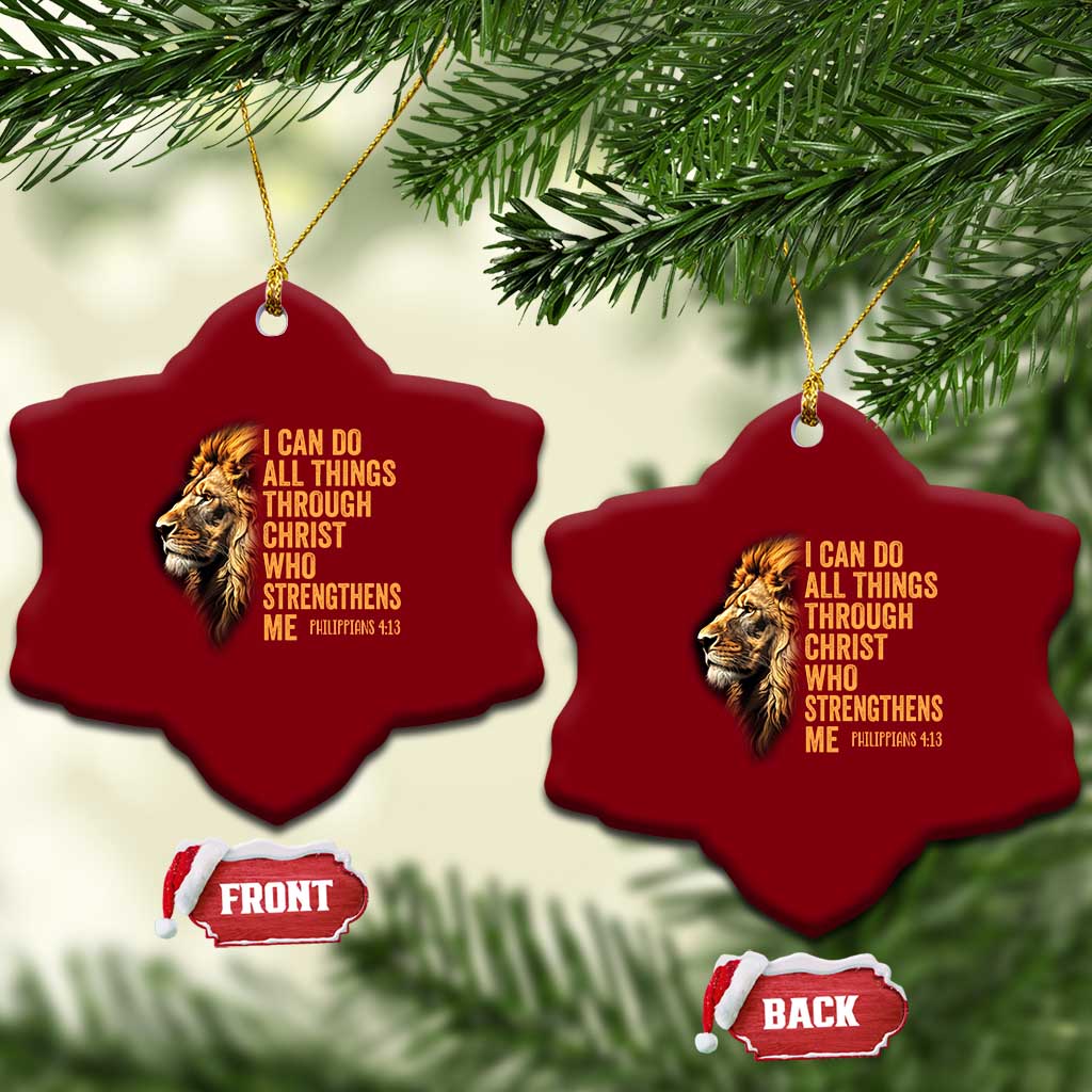 Christian Faith Ceramic Ornament Philippians 4:13 Religious Lion Strengthens TS02 Print Your Wear