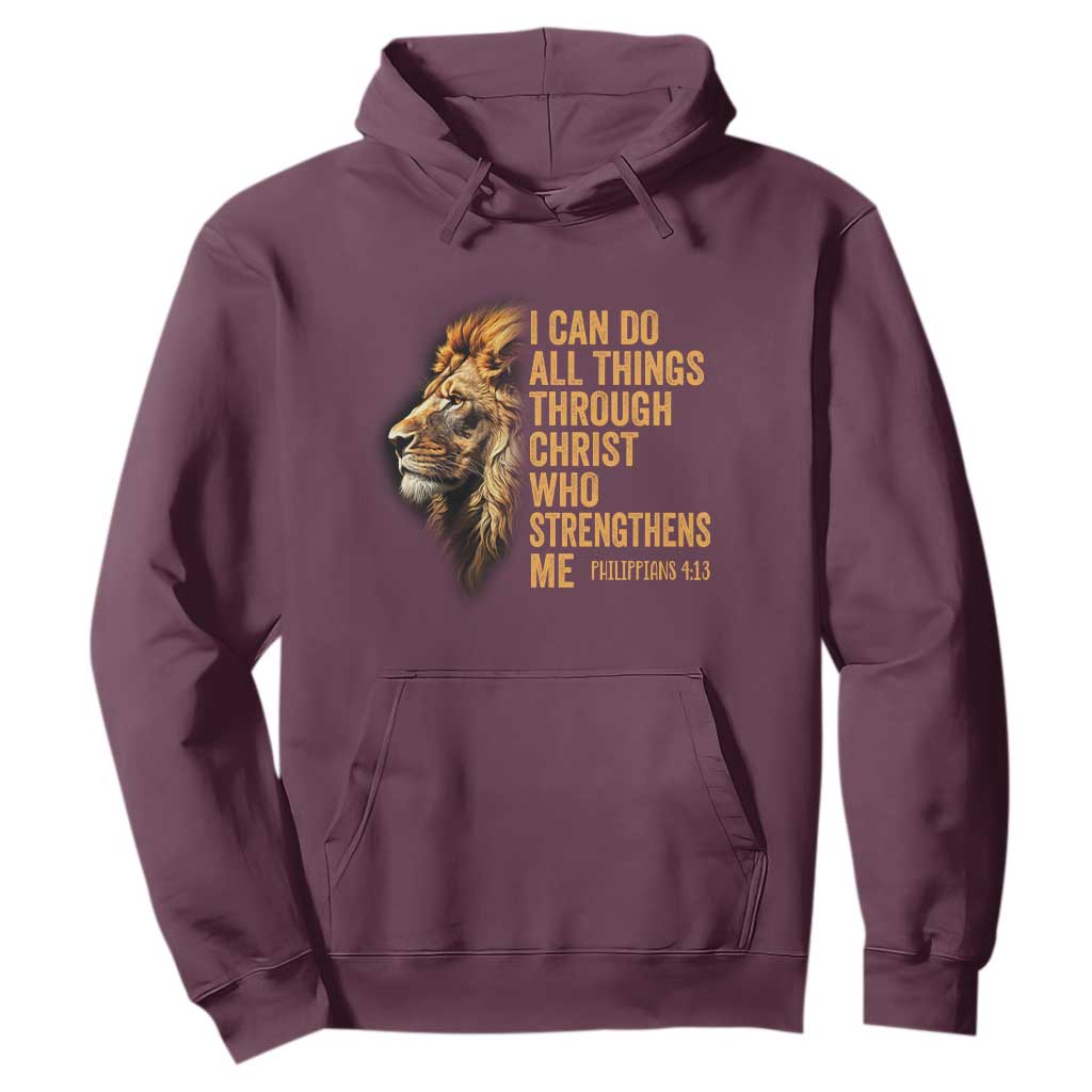 Christian Faith Hoodie Philippians 4:13 Religious Lion Strengthens TS02 Maroon Print Your Wear