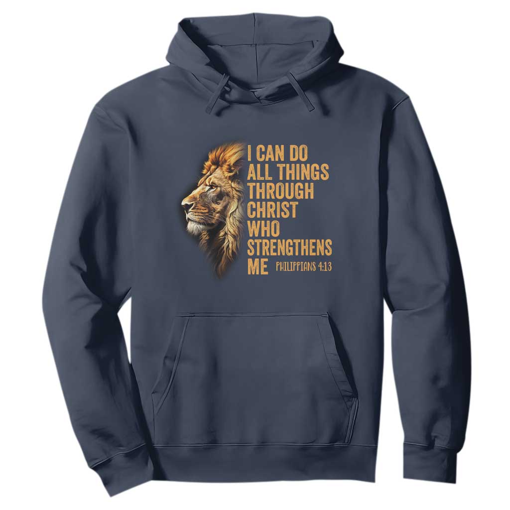 Christian Faith Hoodie Philippians 4:13 Religious Lion Strengthens TS02 Navy Print Your Wear