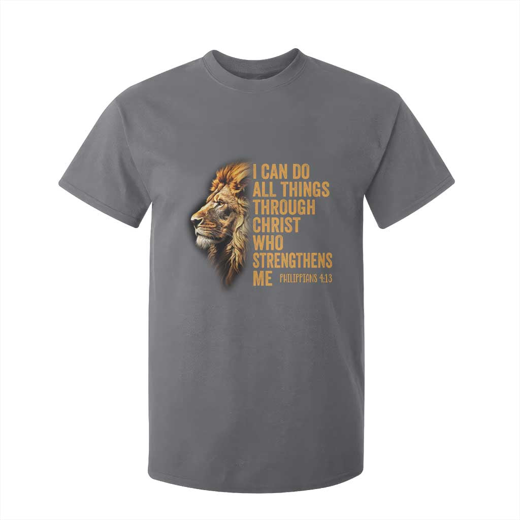 Christian Faith T Shirt For Kid Philippians 4:13 Religious Lion Strengthens TS02 Charcoal Print Your Wear