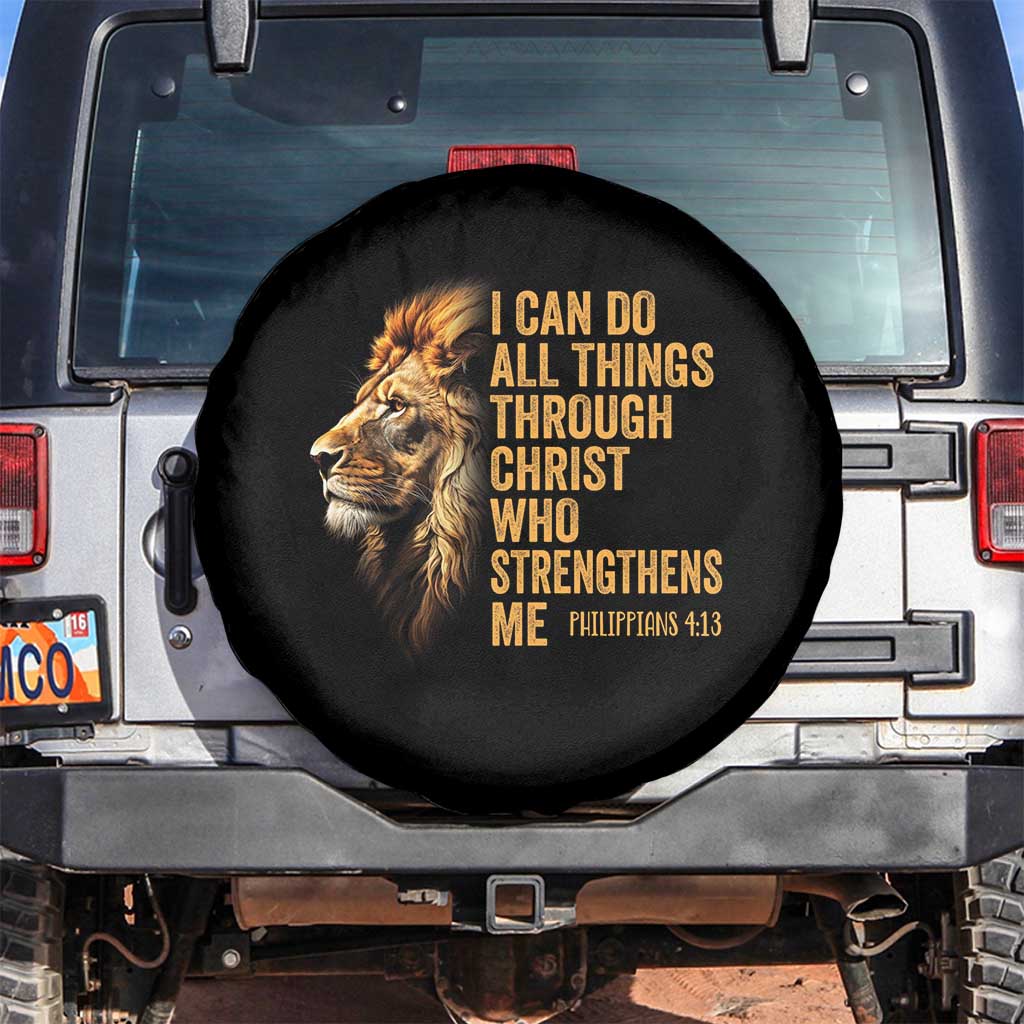 Christian Faith Spare Tire Cover Philippians 4:13 Religious Lion Strengthens TS02 No hole Black Print Your Wear