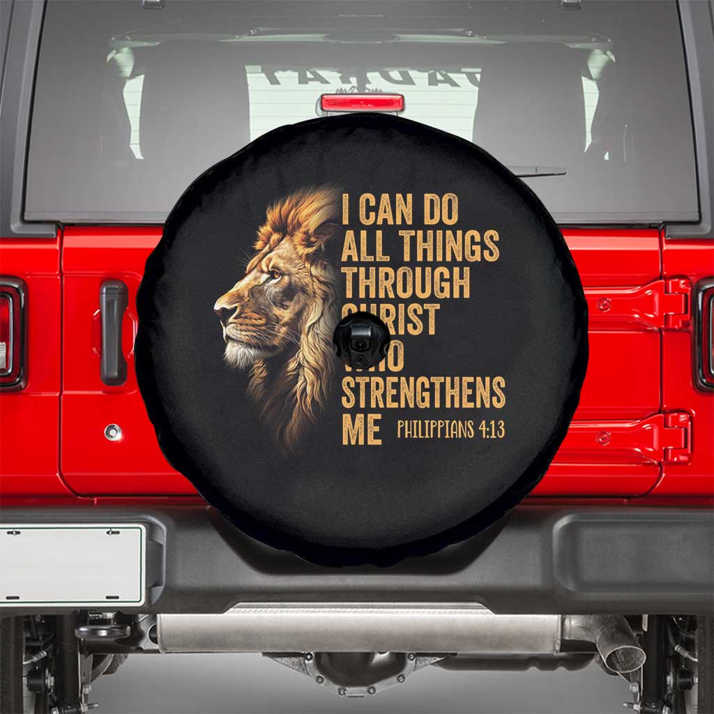 Christian Faith Spare Tire Cover Philippians 4:13 Religious Lion Strengthens TS02 Black Print Your Wear