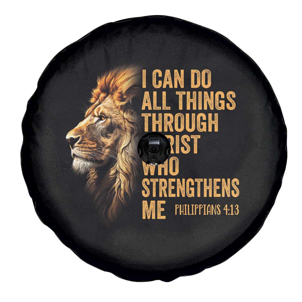 Christian Faith Spare Tire Cover Philippians 4:13 Religious Lion Strengthens TS02 Print Your Wear