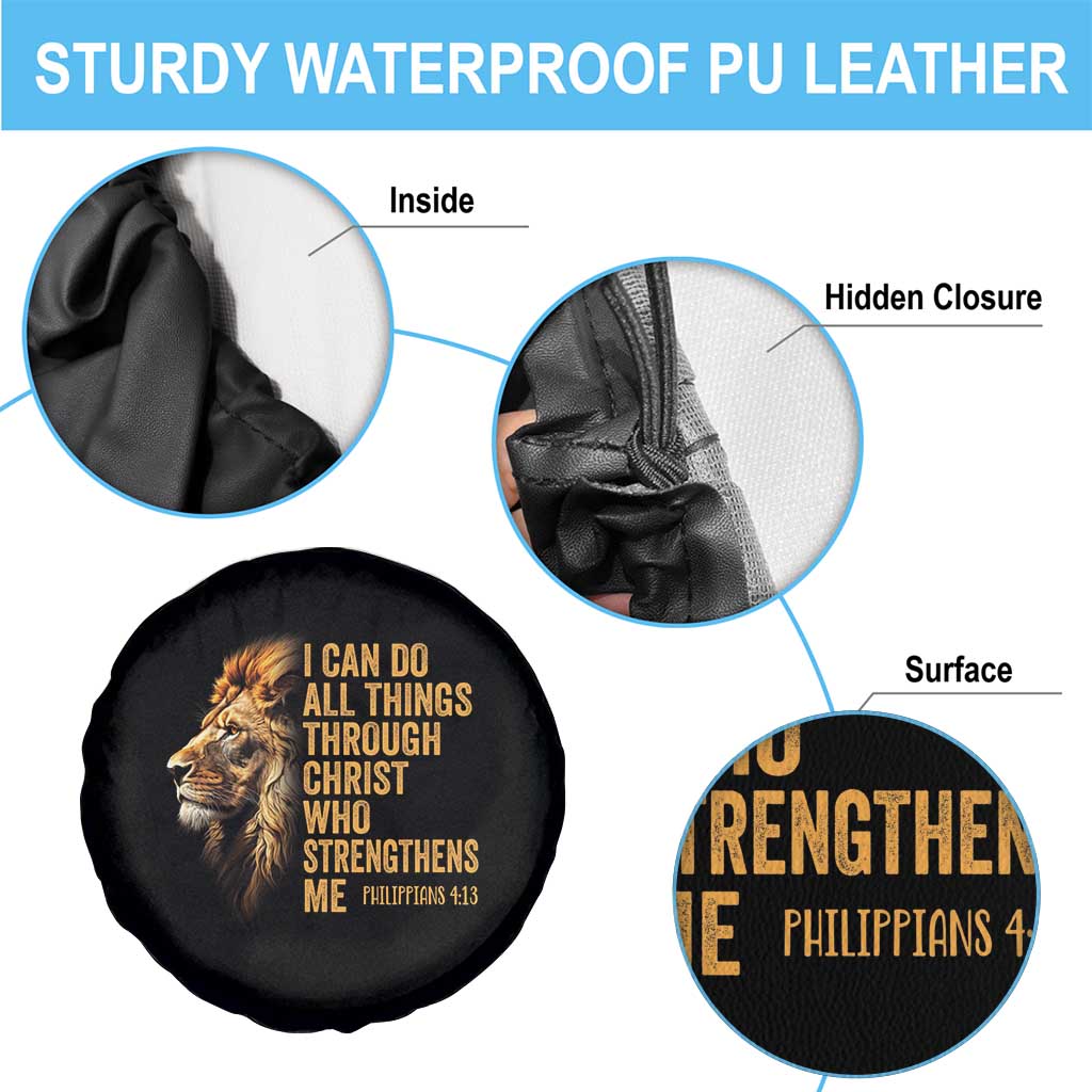 Christian Faith Spare Tire Cover Philippians 4:13 Religious Lion Strengthens TS02 Print Your Wear