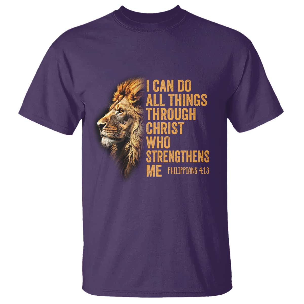 Christian Faith T Shirt Philippians 4:13 Religious Lion Strengthens TS02 Purple Print Your Wear